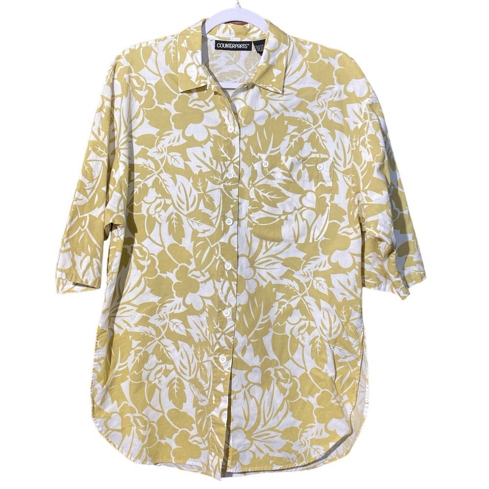 Women's Vintage Counterparts Floral Hawaiian Style Shirt Size 10 Retro Tropical